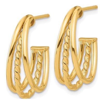 14K Yellow Gold 22mm Twist Oval J- Hoop Earrings – view 2
