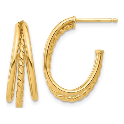 14K Yellow Gold 22mm Twist Oval J- Hoop Earrings