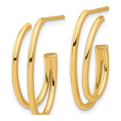 14K Yellow Gold 24mm Oval Double Strand J- Hoop Earrings – view 2