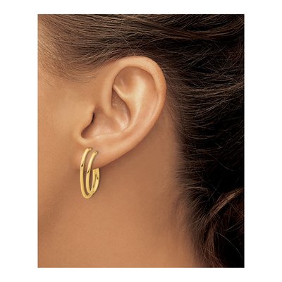 14K Yellow Gold 24mm Oval Double Strand J- Hoop Earrings – view 3