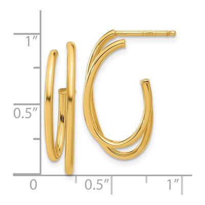 14K Yellow Gold 24mm Oval Double Strand J- Hoop Earrings – view 4
