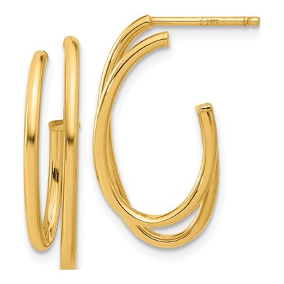 14K Yellow Gold 24mm Oval Double Strand J- Hoop Earrings
