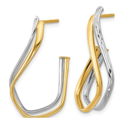 14K Two-Tone Gold Twisted J-Hoop Earrings, Italy – view 2