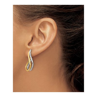 14K Two-Tone Gold Twisted J-Hoop Earrings, Italy – view 3