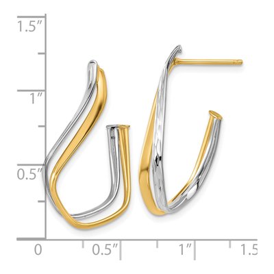14K Two-Tone Gold Twisted J-Hoop Earrings, Italy – view 4