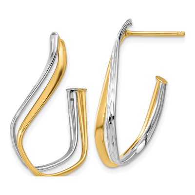 14K Two-Tone Gold 29mm Twisted J- Hoop Earrings