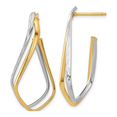 14K Two-Tone Gold 36mm Twisted J- Hoop Earrings