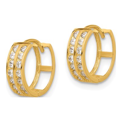 14K Yellow Gold 12mm CZ Two Row Hoop Earrings – view 2
