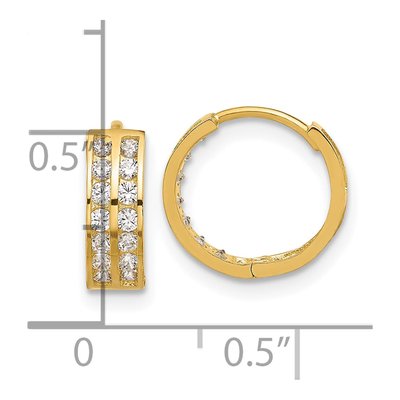 14K Yellow Gold 12mm CZ Two Row Hoop Earrings – view 4