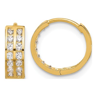 14K Yellow Gold 12mm CZ Two Row Hoop Earrings