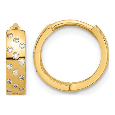 14K Yellow Gold 12mm CZ Hoop Earrings