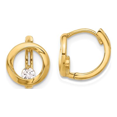 14K Yellow Gold 11mm CZ Circle Hoop Earrings