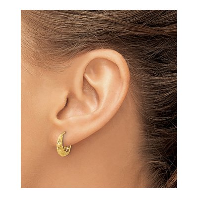 14K Yellow Gold 14mm Diamond-Cut Hoop Earrings – view 3