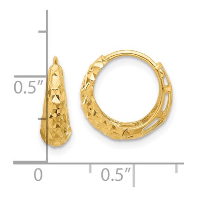 14K Yellow Gold 14mm Diamond-Cut Hoop Earrings – view 4