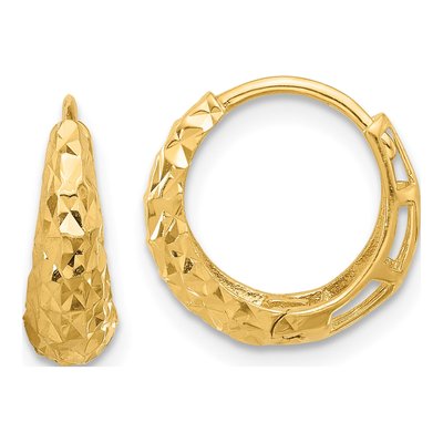 14K Yellow Gold 14mm Diamond-Cut Hoop Earrings