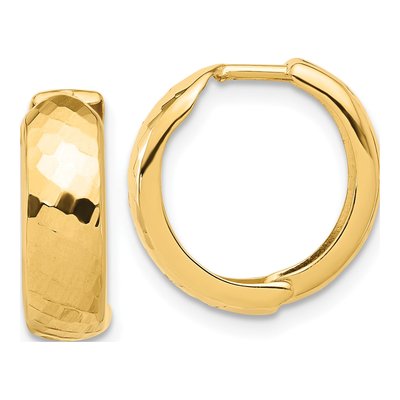 14K Yellow Gold 15mm Diamond-Cut Hoop Earrings