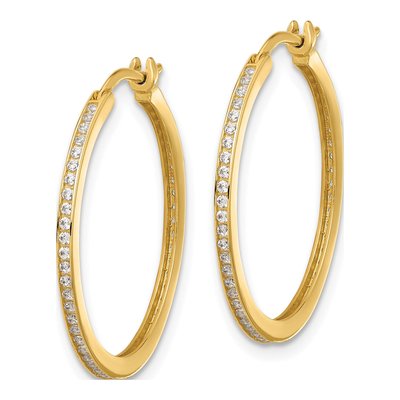 14K Yellow Gold 25mm CZ Large Hoop Earrings – view 2