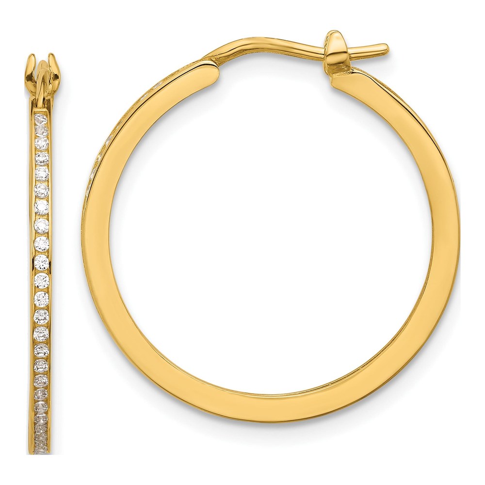14K Yellow Gold 25mm CZ Large Hoop Earrings