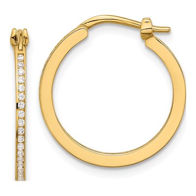 14K Yellow Gold 20mm CZ Small Hoop Earrings