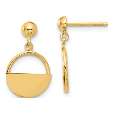 14K Yellow Gold Circle Dangle Earrings