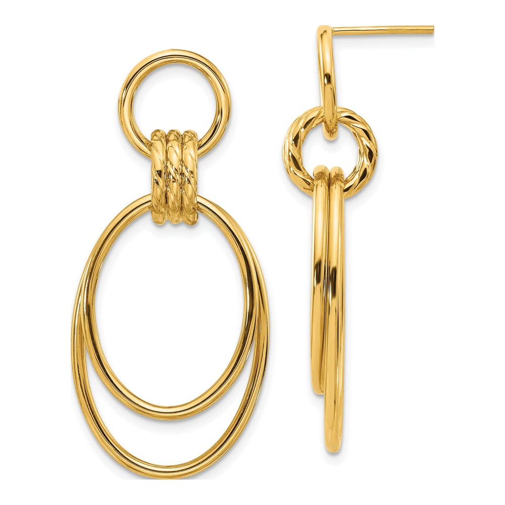 14K Yellow Gold Oval Dangle Earrings