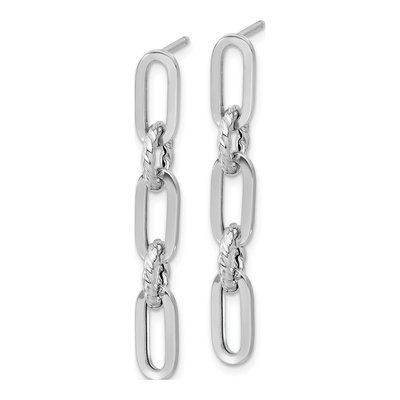 14K White Gold Textured Link Dangle Earrings – view 2