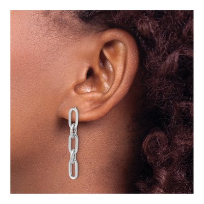 14K White Gold Textured Link Dangle Earrings – view 3