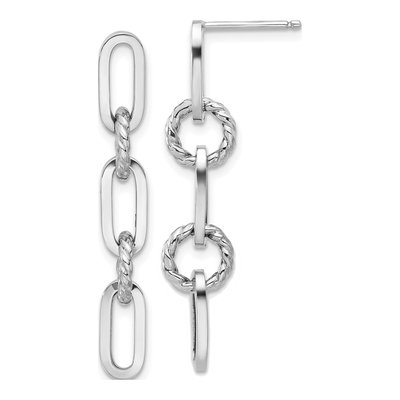 14K White Gold Textured Link Dangle Earrings