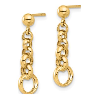 14K Yellow Gold Rolo Link Dangle Earrings – view 2