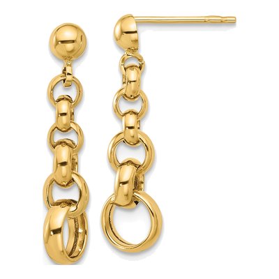 14K Yellow Gold Rolo Link Dangle Earrings