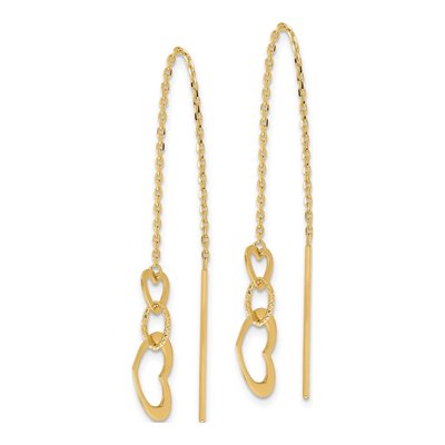 14K Yellow Gold Heart Threader Earrings – view 2