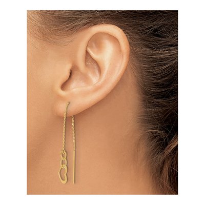 14K Yellow Gold Heart Threader Earrings – view 3