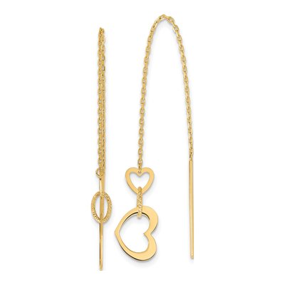 14K Yellow Gold Heart Threader Earrings