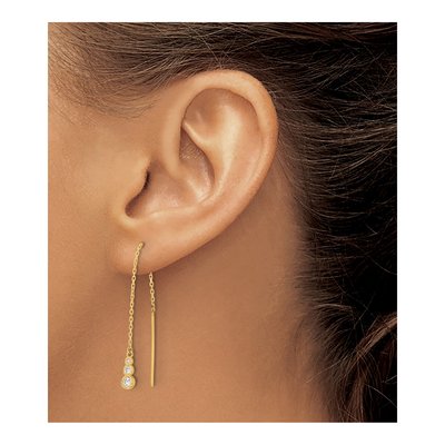 14K Yellow Gold CZ Threader Earrings – view 3