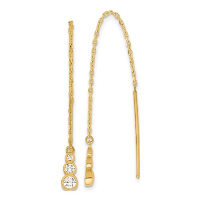 14K Yellow Gold CZ Threader Earrings