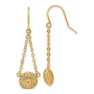 14K Yellow Gold Filigree Dangle Earrings