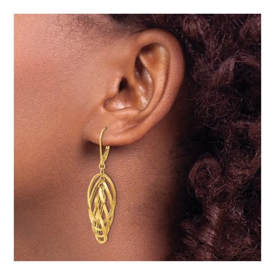 14K Yellow Gold Twisted Oval Leverback Earrings – view 3