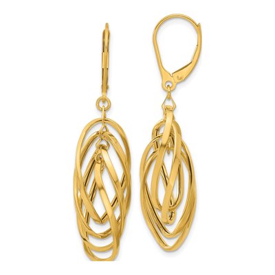 14K Yellow Gold Twisted Oval Leverback Earrings