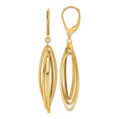 14K Yellow Gold Twisted Oval Leverback Earrings