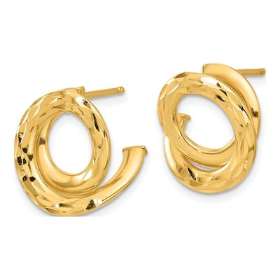 14K Yellow Gold Diamond-Cut Circle Stud Earrings – view 2