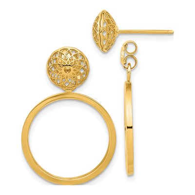 14K Yellow Gold Filigree Front-Back Dangle Earrings