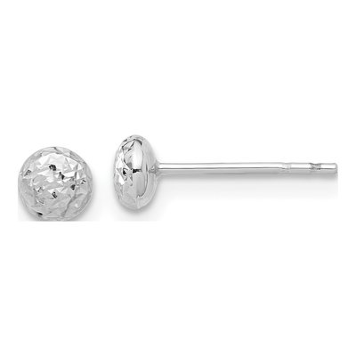 14K White Gold Diamond-Cut Button Stud Earrings