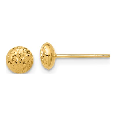 14K Yellow Gold Diamond-Cut Button Stud Earrings
