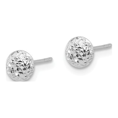 14K White Gold Diamond-Cut Puffed Button Stud Earrings – view 2