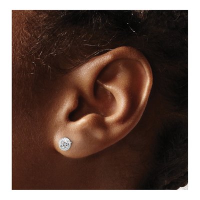 14K White Gold Diamond-Cut Puffed Button Stud Earrings – view 3