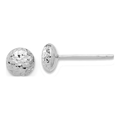 14K White Gold Diamond-Cut Puffed Button Stud Earrings