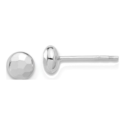 14K White Gold Diamond-Cut Button Stud Earrings