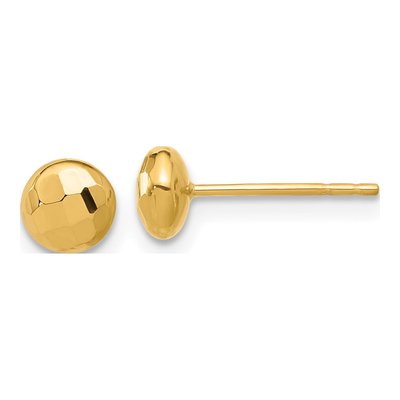 14K Yellow Gold Diamond-Cut Puffed Button Stud Earrings