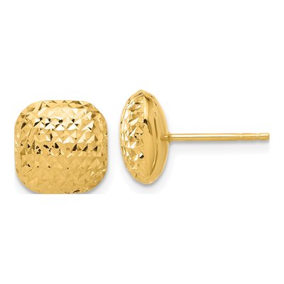 14K Yellow Gold Diamond-Cut Button Stud Earrings