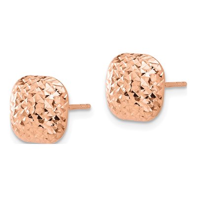 14K Rose Gold Diamond-Cut Puffed Button Stud Earrings – view 2